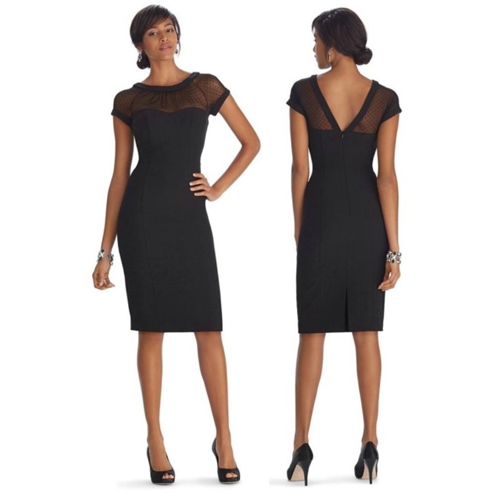 *NWOT* WHBM Black Sheer Neckline Sheath Dress